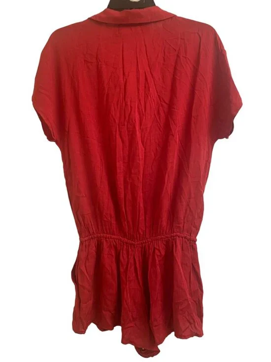 Mustard Seed Red Button-Up Romper Small 100% Rayon Casual Womens Summer Outfit - Picture 7 of 8